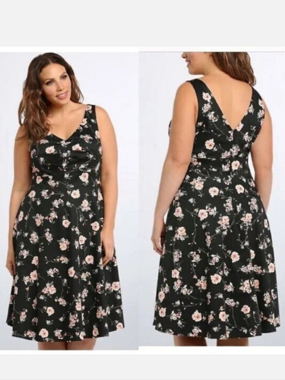 Torrid Size 20 Women’s Black Zip-Up Floral V-Neck A-Line Dress With Lining